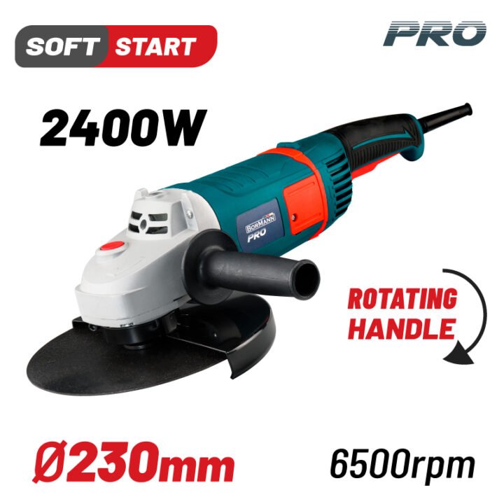 BORMANN Pro BAG2400 Γωνιακός Τροχός 2400W,  Φ230mm, 6500rpm, Προεκκίνηση, Περιστρεφόμενη λαβή