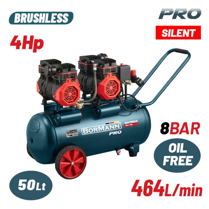 BORMANN BAT5013 Αεροσυμπιεστής Μονομπλόκ, Oil Free, Silent ,Brushless,4Hp,50L,464L/min