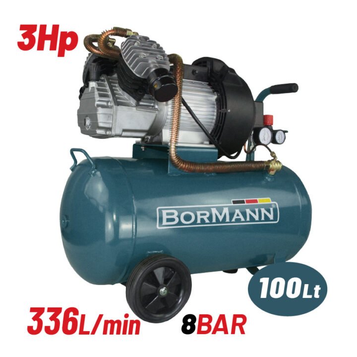 BORMANN BAT5015 Αεροσυμπιεστής, Μονομπλόκ, Δικύλινδρος, 3Hp,100L,336Lt/min