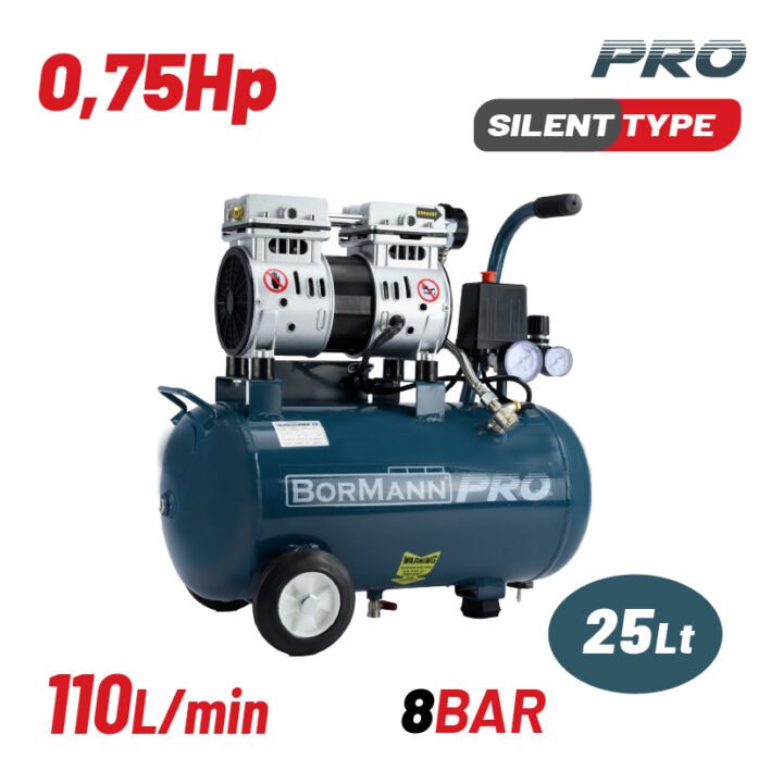 BORMANN Pro BAT5080 Αεροσυμπιεστής Μονομπλόκ, Oil free, Silent,Brushless, 0.75Hp,25L,110L/min