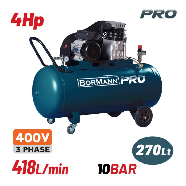 BORMANN Pro BAT5300 Αεροσυμπιεστής Ιμάντα, Τριφασικός, 4Hp,270L,481L/min