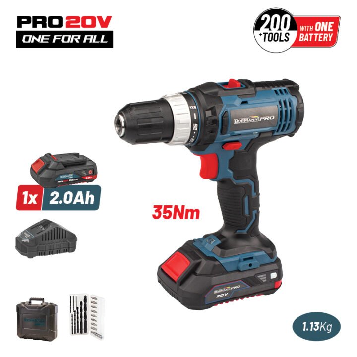 BORMANN Pro BBP3000 Δραπανοκατσάβιδο Μπαταρίας 20V, 35Νm,Li-Ion,με 2 Ταχύτητες,1x2Ah & Βαλίτσα