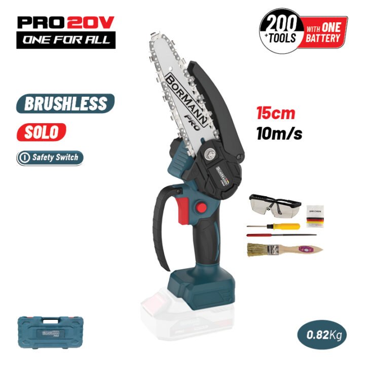 BORMANN Pro BBP3916C Κλαδ Αλυσοπρίονο Μπαταρίας 20V,Brushless, Λάμα 15cm, 825gr,1/4"1.1mm 37οδ.11m/s