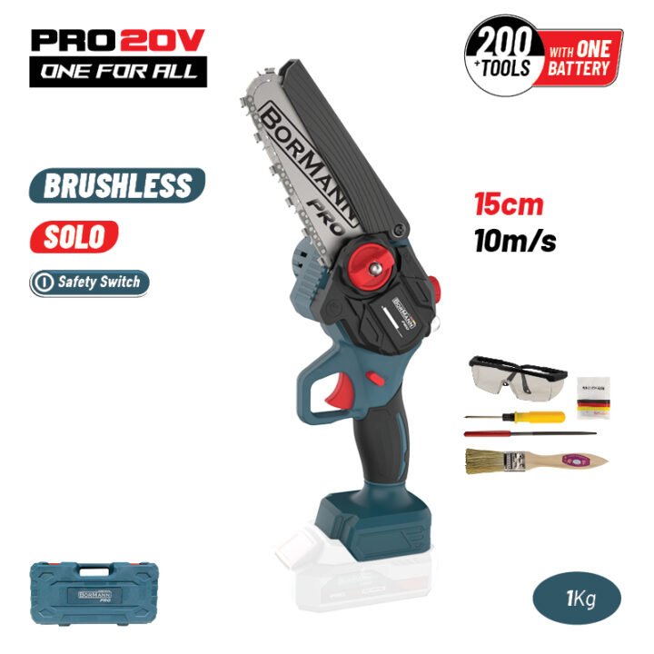 BORMANN Pro BBP3917C Κλαδ Αλυσοπρίονο Μπατ 20V, Brushless, Λάμα 15cm,1kg. 1/4'' 1,1mm 37Links, 10m/s