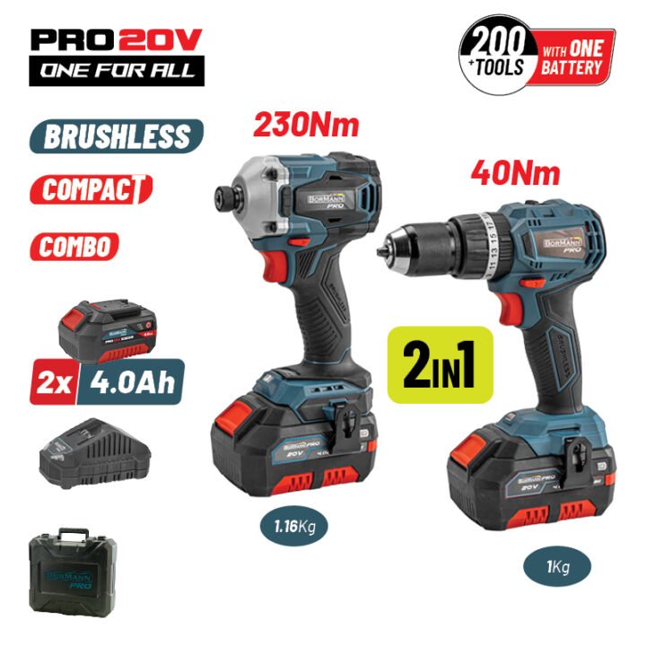 BORMANN Pro BBP5003 Σετ Δραπ/βιδο Κρουστικό Compact Brushless 20V & Παλμικό Κατσαβίδι, x2 Μπαταρίες