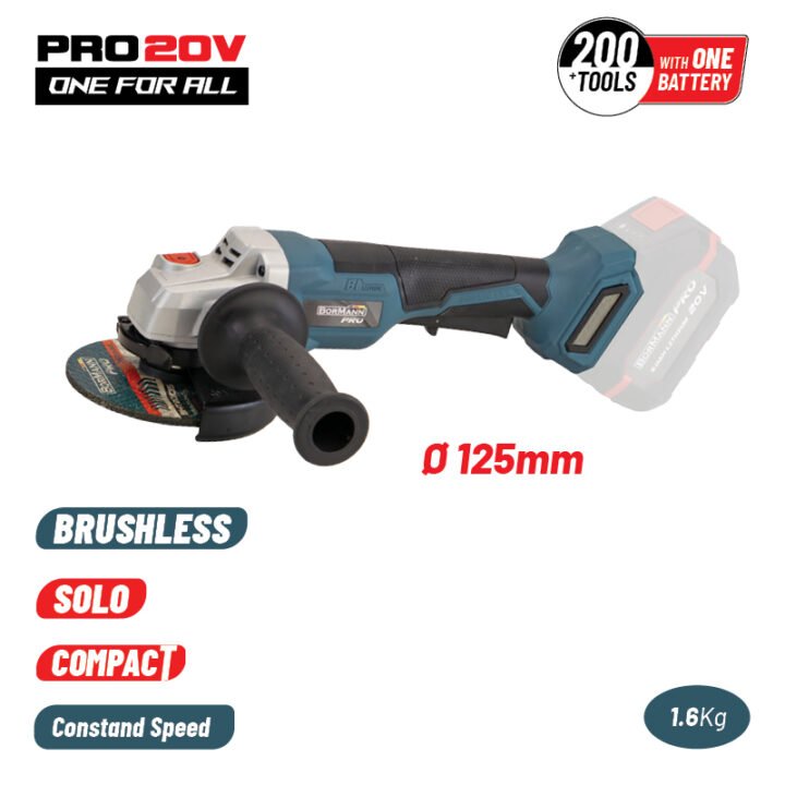 BORMANN Pro BBP5133 Γωνιακός Τροχός Compact, Brushless, Μπαταρίας 20V, Li-Ion, Φ125mm, 8500rpm-SOLO