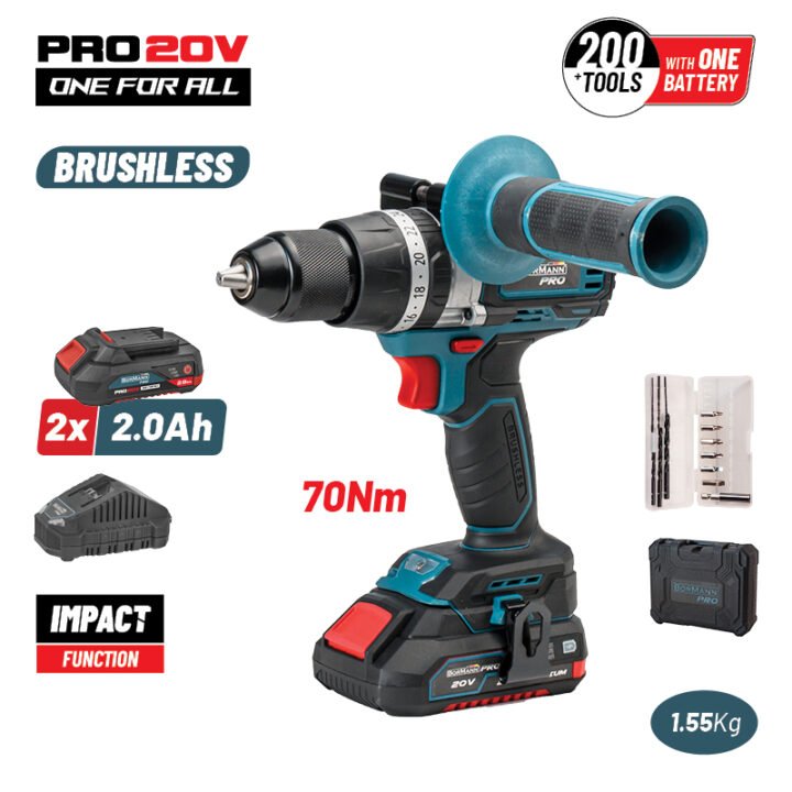 BORMANN Pro BBP5140 Δραπ/βιδο Κρουστικό Brushless 20V, 70Nm, Li-Ion, με 2 Ταχύτητες, 2x2Ah & Bαλίτσα