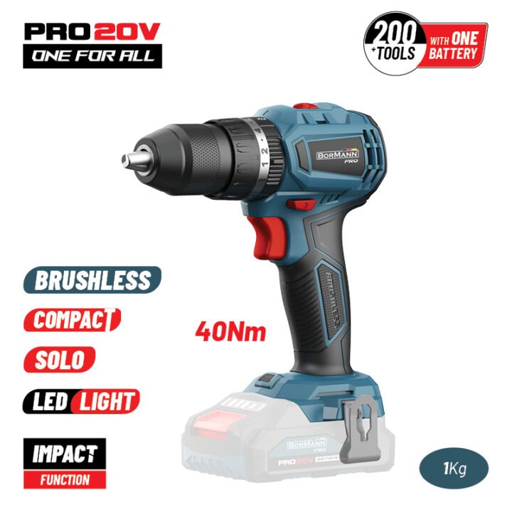 BORMANN Pro BBP5143 Δραπανοκατσάβιδο Κρουστικό Compact, Brushless Μπαταρίας 20VLi-Ion, 2ταχ. SOLO
