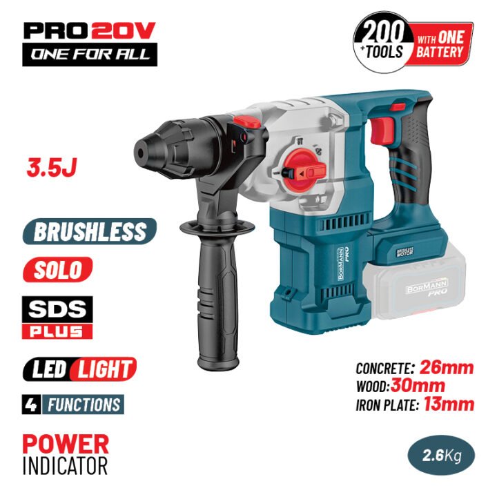 BORMANN Pro BBP5315 Πνευματικό Σκαπτικό Μπαταρίας SDS-PLUS,Brushless 250V,3.5J,0-1150rpm, SOLO