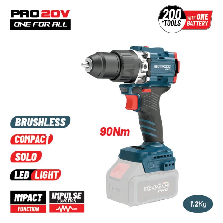 BORMANN Pro BBP5325 Δραπαν/βιδο Κρουστικό, Compact, Brushless Μπαταρίας 20V, Li-Ion, 90Nm, 2 Ταχύτητες