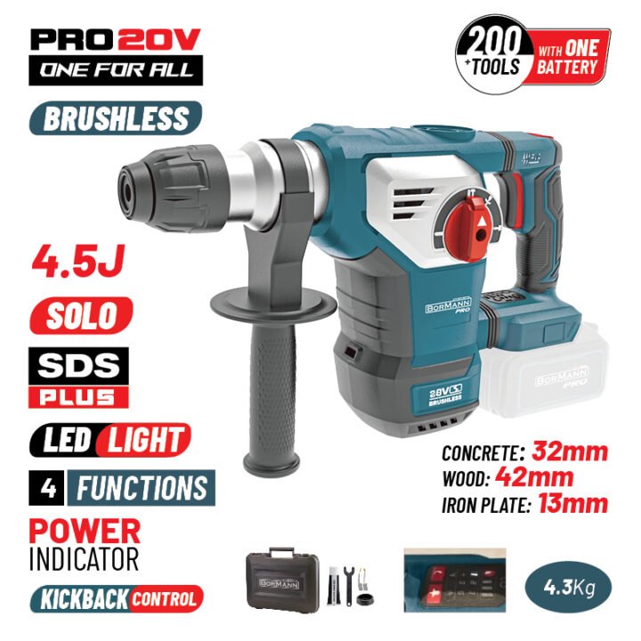 BORMANN Pro BBP5335 Πνευματικό Σκαπτικό Μπαταρίας SDS-PLUS Brushless 20V,4.5J,0-760rpm,Βαλίτσα, SOLO