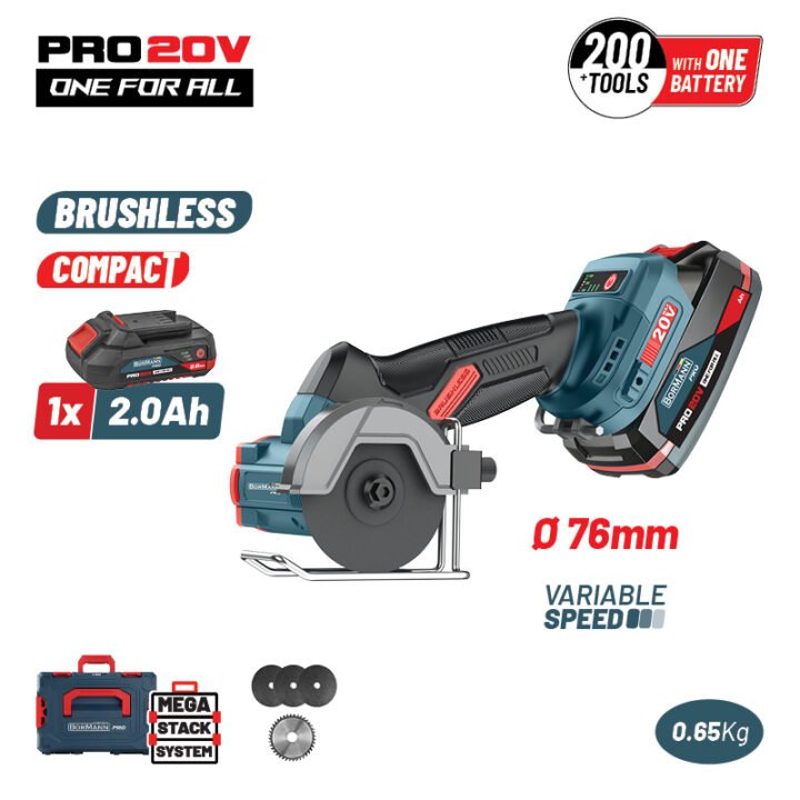 BORMANN Pro BBP5418X2CA Μini Brushless Γωνιακός Τροχός Ρυθμιζόμενος 20V,  0-7000/14000 20000rpm, 1x2Ah
