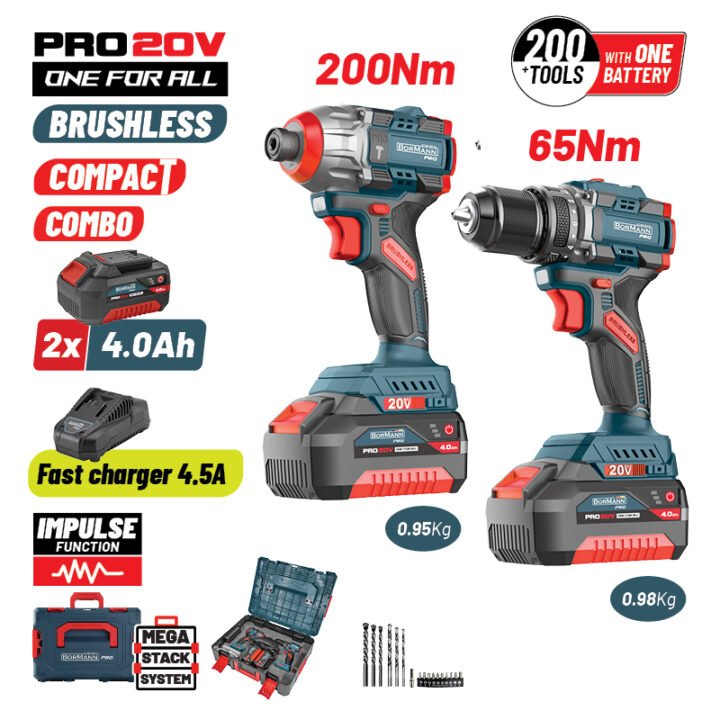 BORMANN Pro BBP5431X44T2CA Σετ Compact Brushless Κρουστικό Δραπαν/βιδο & Παλμικό Κατσαβίδι Bruhless