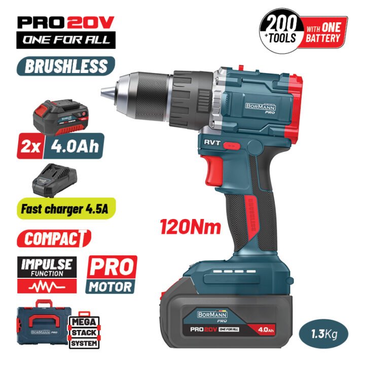 BORMANN Pro BBP5451X44CA Δραπαν/βιδο Κρουστικό 20V, 2x4Ah, Li-Ion, Compact,2 Ταχύτητες & Βαλίτσα
