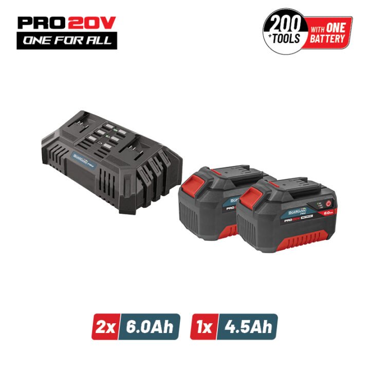 BORMANNN Pro BBP9966 Starter Kit 20V,Μπαταρίες 2x6.0Ah & Διπλός Ταχυφορτιστής ,Li-Ion,4.5A