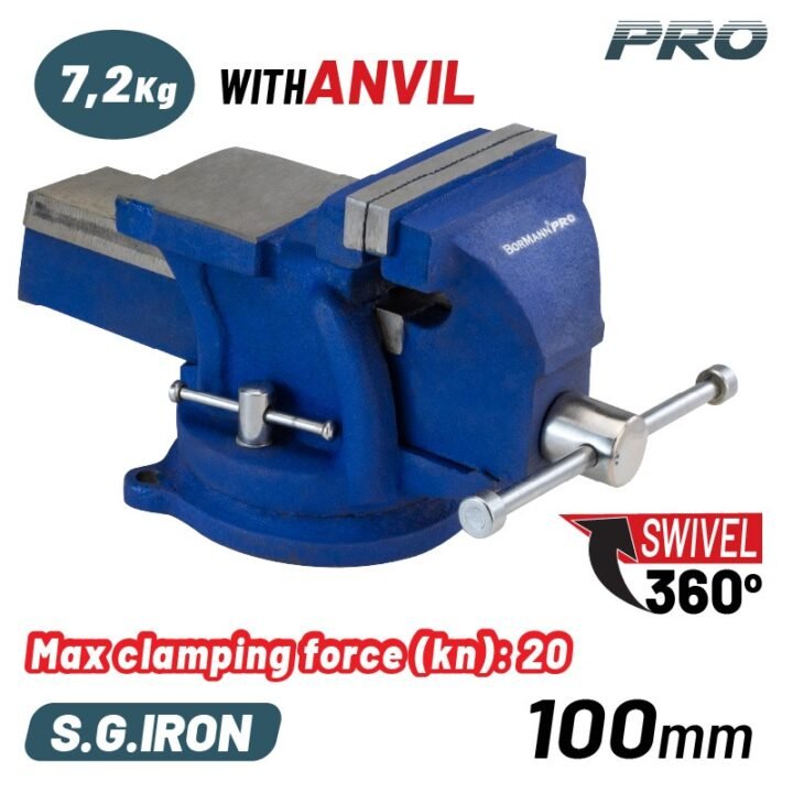 BORMANN Pro BBV3005 Μέγγενη Άθραυστη Περιστρεφόμενη Με Αμόνι, 100mm, 7.2KG, S.G IRON