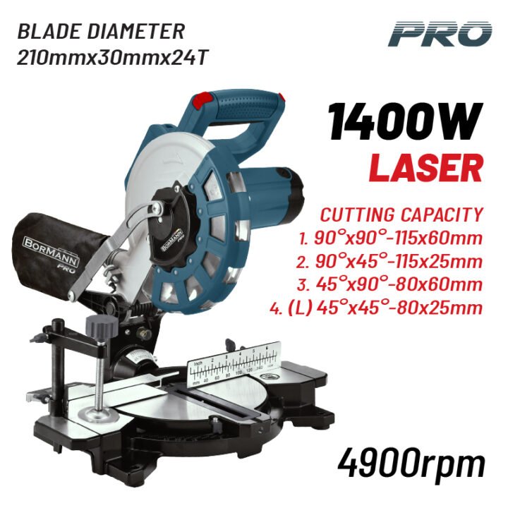 BORMANN Pro BDX2135 Φαλτσοπρίονο Φ210x30mm 24T,1400W, 4900rpm, LASER