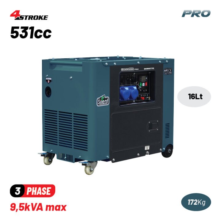BORMANN Pro BGB9773 Γεννήτρια Πετρελαίου Τριφασική, Απόδοση 7000W,531cc με Μίζα & Τροχούς