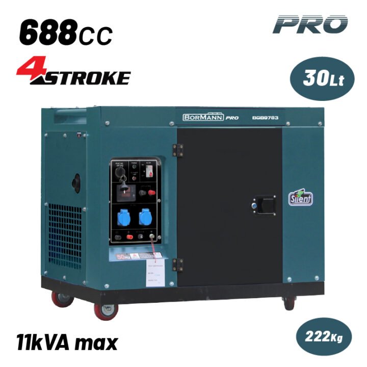 BORMANN Pro BGB9783 Γεννήτρια Πετρελαίου,Τριφασική, Συνεχ. Απόδοση 8000W, 688cc, Μίζα, Μπαταρία,Τροχοί