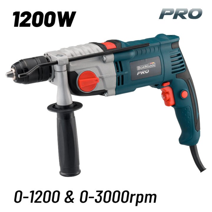 BORMANN Pro BID1300 Δράπανο Κρουστικό 1200W, 0-1200/0-3000rpm,Τσοκ Αυτόματο 13mm,Οδηγός Βάθους