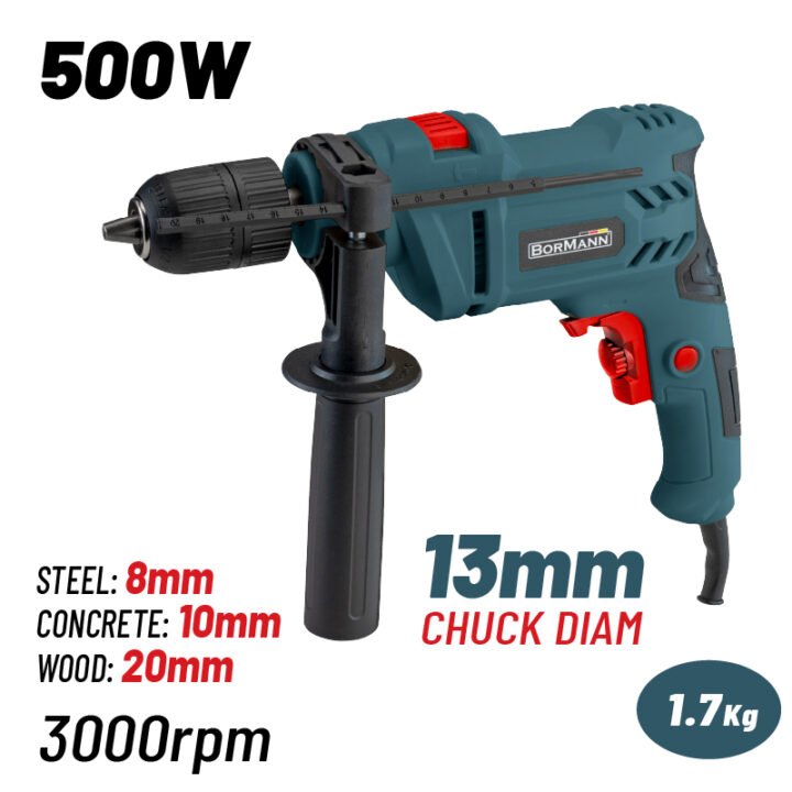 BORMANN BID5100 Δράπανο Κρουστικό 500W,0-2900rpm,Τσοκ Αυτόματο 13mm,Οδηγός Βάθους