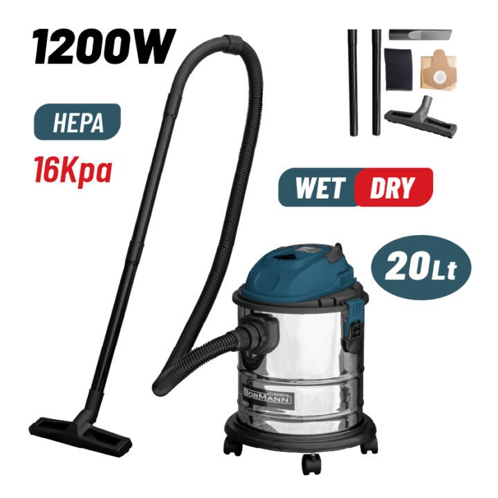 BORMANN BVC2610 Σκούπα Υγρών-Στερεών 1200W,Ανοξείδωτο Κάδο 20Lt