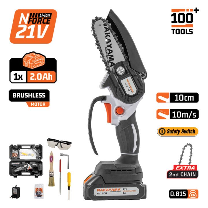 NAKAYAMA EC1040 Κλαδ Αλυσοπρίονο Μπαταρίας 20V,Brushless, Λάμα 10cm, 815gr,1/4"1.1mm 28οδ.11m,1x2ah