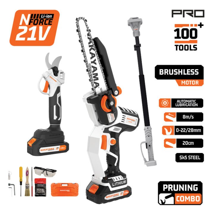 NAKAYAMA Pro EC1221X44T3C Σετ Αλυσοπρίονο, Ψαλίδι Κλάδου και Προέκταση 1,2-1.9m, Βαλίτσα