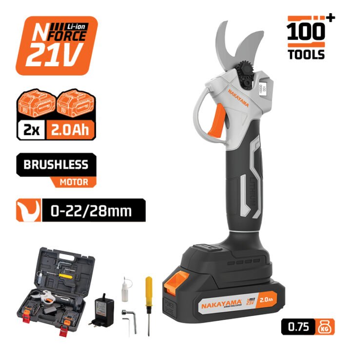NAKAYAMA EC1250 Ψαλίδι Κλάδου Μπαταρίας 21V,Brushless,0-22/28mm, 0.74kg 2x2Ah Li-Ion, Βαλίτσα