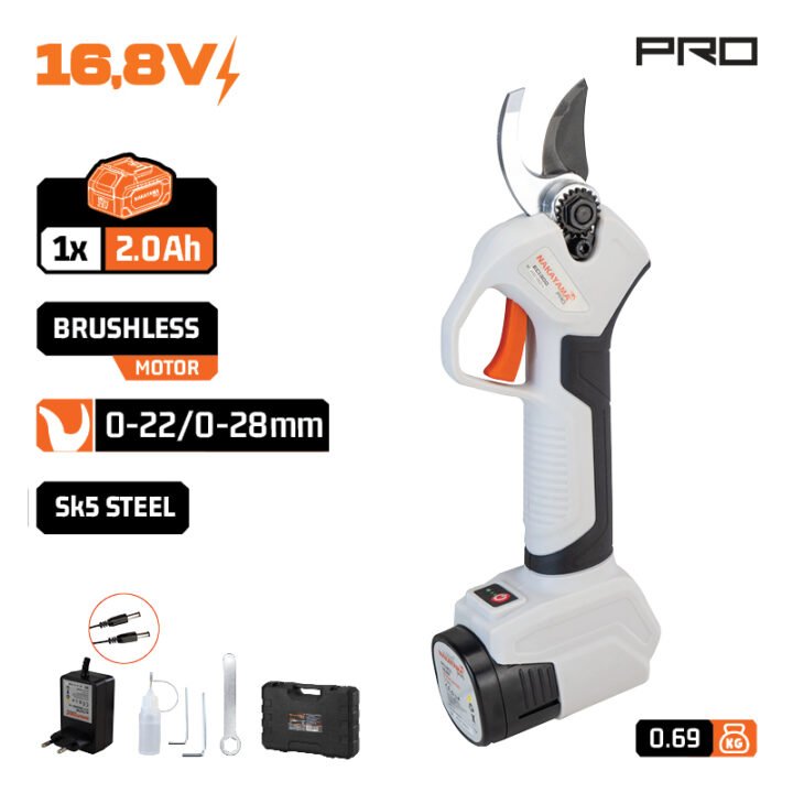 NAKAYAMA Pro EC1300 Ψαλίδι Κλάδου Μπαταρίας 16.8V,Brushless,Κοπή 0-22/0-28mm, 690gr ,Μπαταρία 2Ah