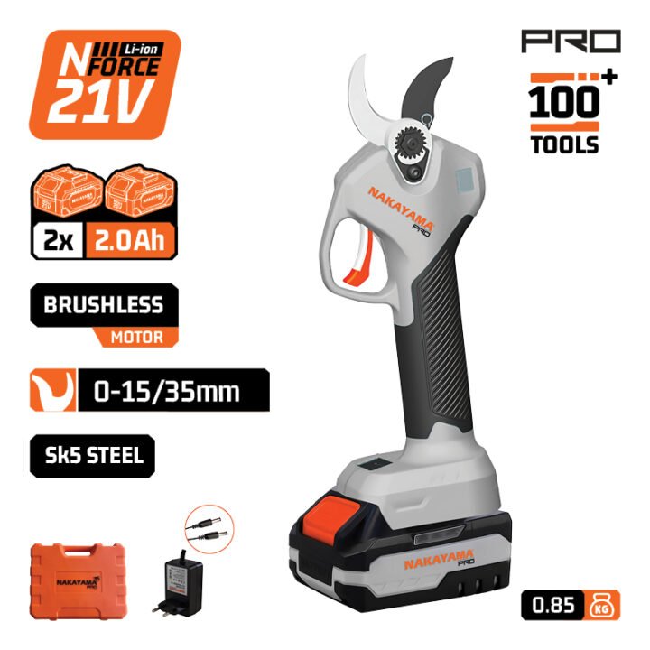 NAKAYAMA Pro EC1435 Ψαλίδι Κλάδου Μπαταρίας 21V, Brushless, Προοδευτική Κοπή 0-15mm/0-35mm,0.85kg