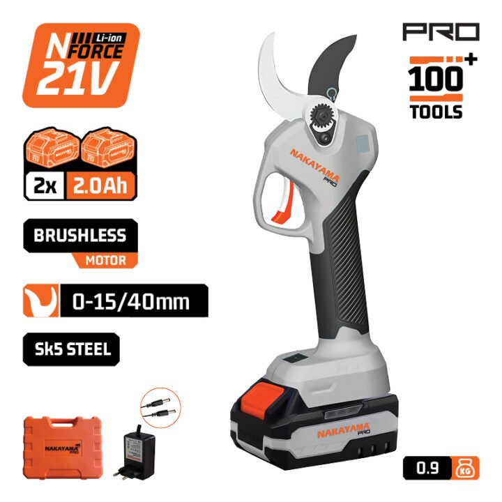 NAKAYAMA Pro EC1440 Ψαλίδι Κλάδου Μπαταρίας 21V, Brushless, Προοδευτική Κοπή 0-15mm/0-40mm,0.9kg