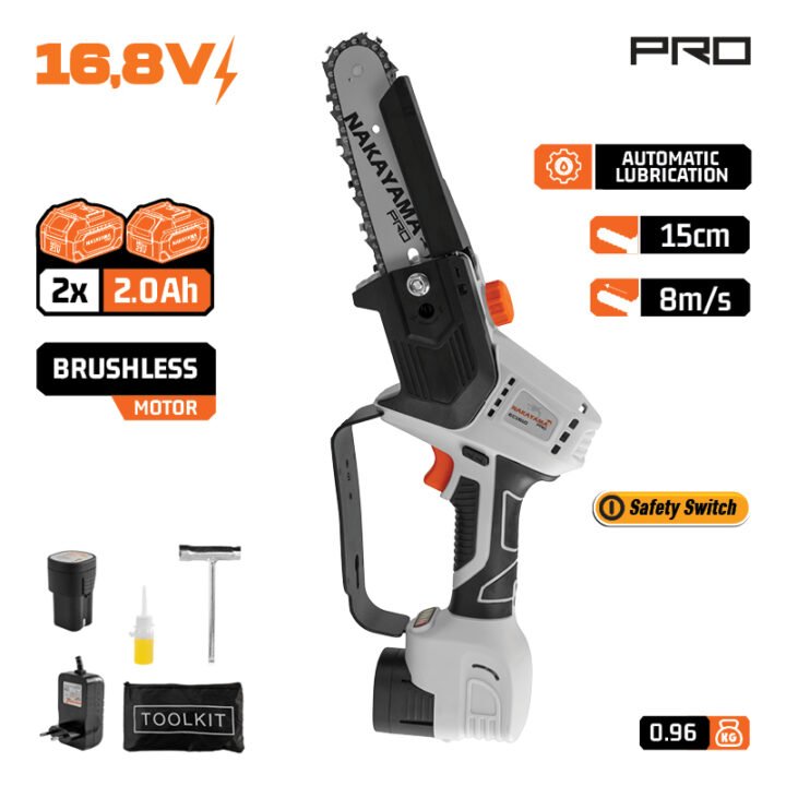 NAKAYAMA Pro EC1510 Κλαδ Αλυσοπρίονο 16.8V, Brushless, Li-Ion,Λάμα 15cm,1/4"1.1mm 36οδ,2x2Ah,990gr