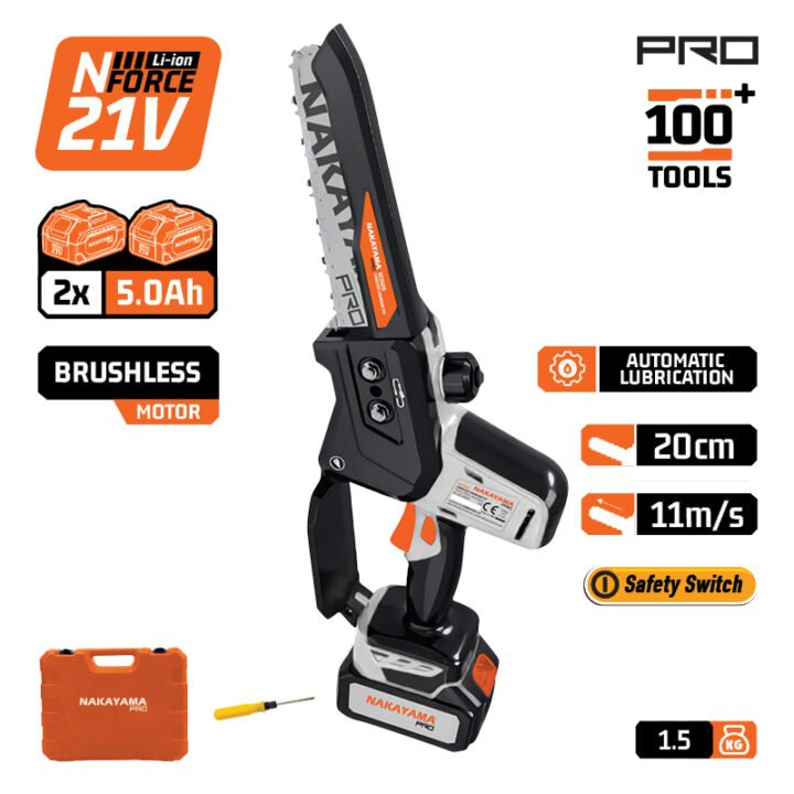 NAKAYAMA Pro EC1520 Κλαδ Αλυσοπρίονο 21V, Brushless, Λάμα 20cm,1/4"1.1mm 47οδ,2x5Ah,1.4kg