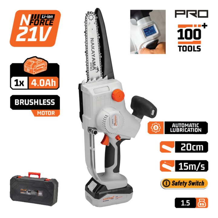 NAKAYAMA Pro EC1600 Κλαδευτικό Αλυσοπρίονο Μπαταρίας  21V, Brushless, Li-Ion, Λάμα 20cm, 1500gr