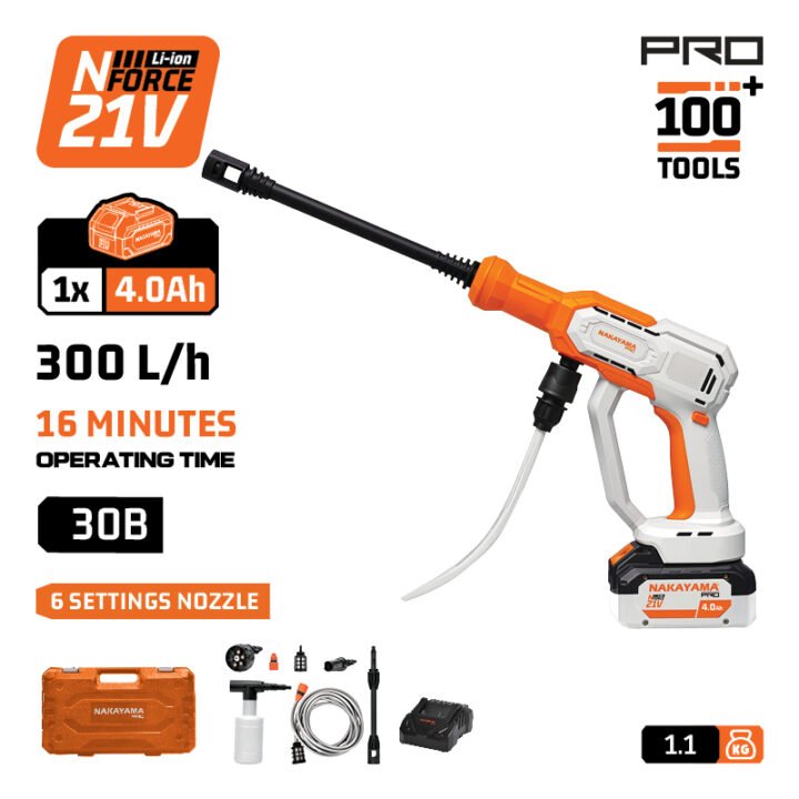 NAKAYAMA Pr EC1660X4CA Πλυστικό Μπαταρίας 21V,30Bar,300Lt/h,Μπαταρία 4Αh με 6 Λειτουργίες & Βαλίτσα