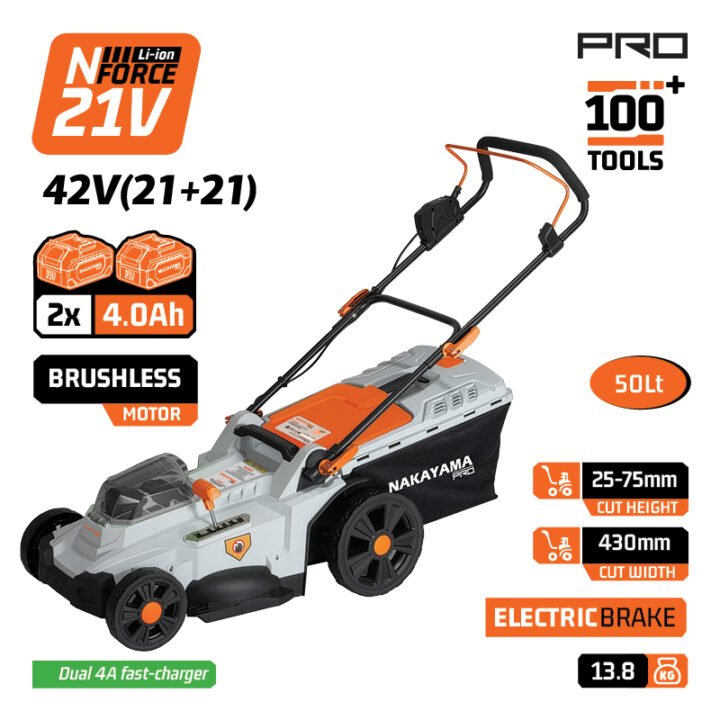 NAKAYAMA Pro EC1726X44 Μηχανή Γκαζόν Μπαταρίας Brushless 42V,Li-Ion,2x4Ah,4A,Κοπή 43cm