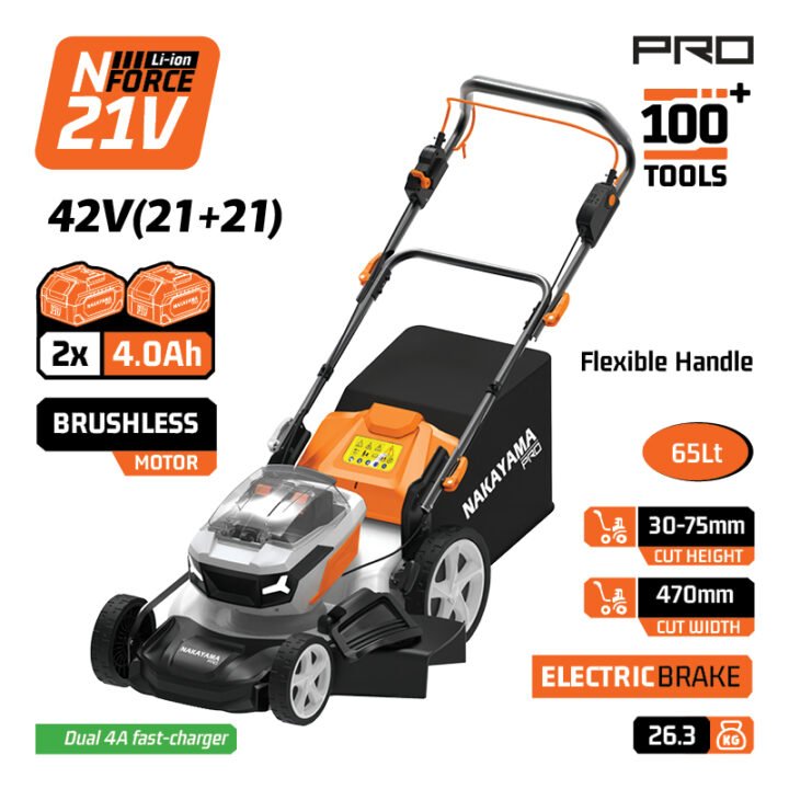 NAKAYAMA Pro EC1730X44 Μηχανή Γκαζόν Αυτοκινούμενη Μπαταρίας Brushless 42V,2x4Ah,Κοπή 47cm