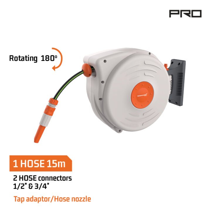 NAKAYAMA Pro GH9160 Ανέμη Ποτίσματος Τοίχου Αυτόματη, Με Λάστιχο 15m 1/2'' & 4 Εξαρτήματα