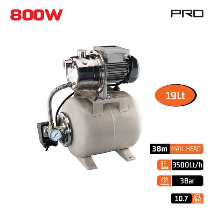 NAKAYAMA Pro NP2105 Πιεστικό Συγκρότημα Με Δοχείο 19Lt Αντλία Inox 800W