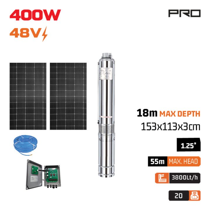 NAKAYAMA Pro NP2220 Αντλία Νερού με Φωτοβολταικό 48W,400W, Mέγιστο Μανομετρικό 55m,Σετ 2 Πάνελ 700W