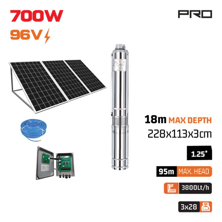 NAKAYAMA Pro NP2230 Αντλία Νερού με Φωτοβολταικό 96V,750W,Μέγιστο Μανομετρικό 95m,Σετ 3 Πάνελ 1650W