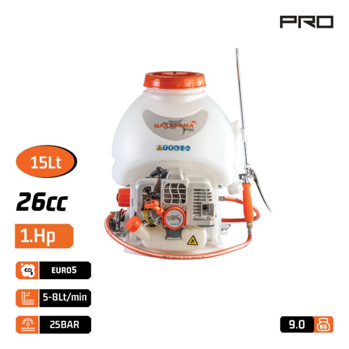 NAKAYAMA PRO  NS2640 Ψεκαστηρας Πλατης Διχρονος 26Cc, 15Lt, Αυλος Τριπλου Μπεκ Με Προεκταση & Αυλος